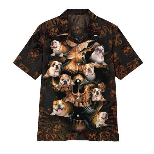 Gearhumans 3D Bulldog Skull Hawaii Shirt ZZ07042 Hawai Shirt Short Sleeve Shirt S