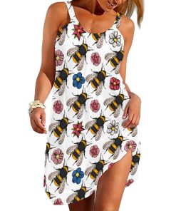Gearhumans 3D Bumblebees And Flowers Custom Beach Dress GW2306211 Beach Dress Beach Dress S 