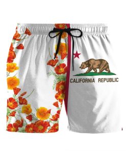Gearhumans 3D California Flag California Poppy Custom Beach Shorts Swim Trunks GS1205218 Men Shorts Men Shorts S 