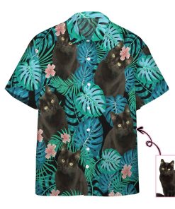 Gearhumans 3D Cat Hawaiian Tropical Custom Photo Short Sleeve Shirt GS0107213 Hawai Shirt Custom Photo S 