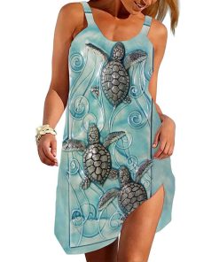 Gearhumans 3D Ceramic Turtle Heading To Sea Custom Sleeveless Beach Dress GS24062131 Beach Dress Beach Dress S 