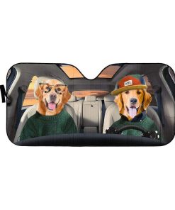 gearhumans 3D Cool Couple Golden Retrievers Custom Car Auto Sunshade GV09064 Auto Sunshade 57''x27.5'' 