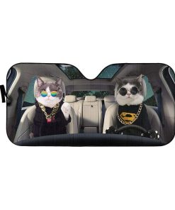 gearhumans 3D Cool Hoodie Couple Cats Custom Car Auto Sunshade GV09065 Auto Sunshade 57''x27.5'' 