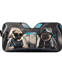 gearhumans 3D Cool Pug Couple Dogs Custom Car Auto Sunshade GV120623 Auto Sunshade 57''x27.5'' 