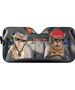 gearhumans 3D Couple Bengal Cat Custom Car Auto Sunshade GV300716 Auto Sunshade 57''x27.5'' 