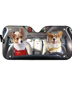gearhumans 3D Couple Friend Pembroke Welsh Corgi Dogs Custom Car Auto Sunshade GV26067 Auto Sunshade 57''x27.5'' 