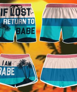 Gearhumans 3D Couple Matching Return To Babe Custom Beach Shorts Swim Trunk GW01062 Men Shorts 