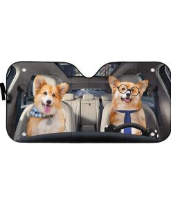 gearhumans 3D Couple Pembroke Welsh Corgi Dogs Custom Car Auto Sunshade GV26062 Auto Sunshade 57''x27.5'' 