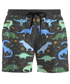 Gearhumans 3D Custom Beach Shorts Swim Trunks Dinosaurs In Space GZ30042 Men Shorts Men Shorts S 