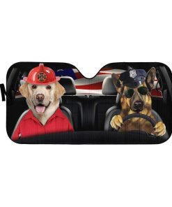 gearhumans 3D Custom Police dog and firefighter dog Car Auto Sunshade GD02061 Auto Sunshade 57''x27.5'' 