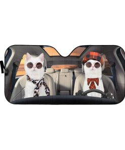 gearhumans 3D Cute Couple White Cats Custom Car Auto Sunshade GV10061 Auto Sunshade 57''x27.5'' 