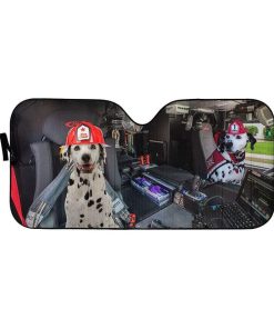 gearhumans 3D Dalmatian Dogs Fire Truck Custom Car Auto Sunshade GW02064 Auto Sunshade 57''x27.5'' 