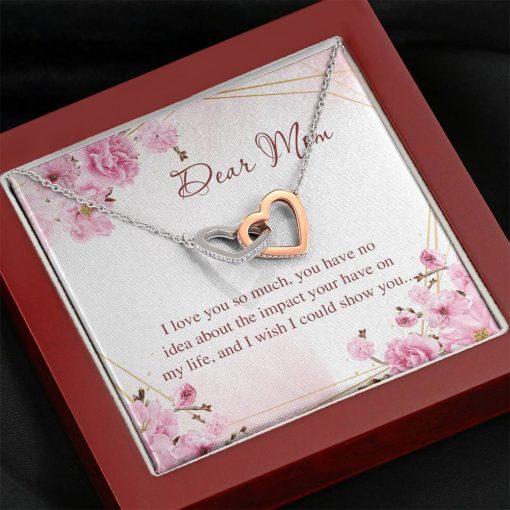 Gearhumans 3D Dear Mom Happy Mothers Day Interlocking Hearts Necklace GS2604219 ShineOn Fulfillment Mahogany Style Luxury Box