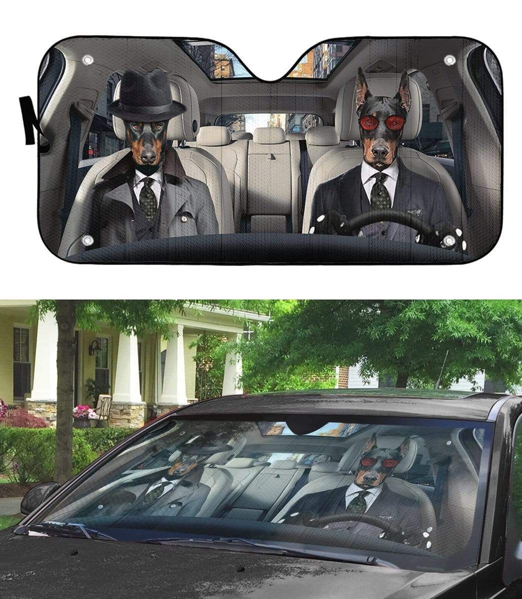Gearhumans 3D Detective Doberman Pinscher Auto Sunshade 4 gearhumans 3D Detective Doberman Pinscher Auto Sunshade GL25067 Auto Sunshade