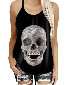 Gearhumans 3D Diamond Skull Bling Shiny Sparkle Skull Diamond Custom Cross Tank Top GO23062114 Cross Tank Top Cross Tank Top S 