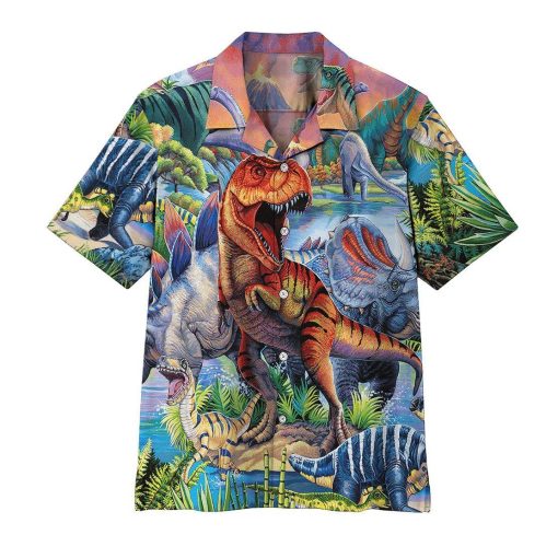 Gearhumans 3D Dinosaur Population Hawaii Shirt ZK2505213 Hawai Shirt Short Sleeve Shirt S