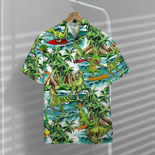 Gearhumans 3D Dinosaur Surfing Hawaii Shirt ZZ2806211 Short Sleeve Shirt