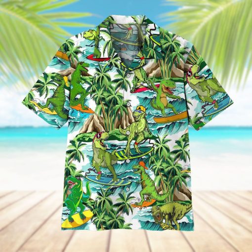 Gearhumans 3D Dinosaur Surfing Hawaii Shirt ZZ2806211 Short Sleeve Shirt