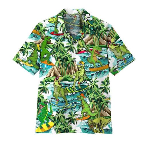 Gearhumans 3D Dinosaur Surfing Hawaii Shirt ZZ2806211 Short Sleeve Shirt Short Sleeve Shirt S