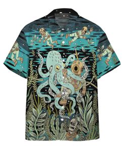 Gearhumans 3D Diver Fighting With Octopus Custom Hawaii Shirt GO21062115 Hawai Shirt Hawai Shirt S 