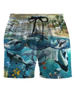 Gearhumans 3D Dolphin Paradise Custom Beach Shorts Swim Trunk GS1106219 Men Shorts Men Shorts S 