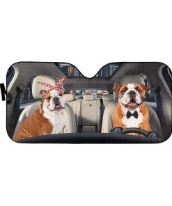 gearhumans 3D English Bulldog Couple Custom Car Auto Sunshade GW17077 Auto Sunshade 57''x27.5'' 