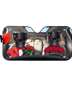 gearhumans 3D Fall In Love French Bulldog Auto Sunshade GL250610 Auto Sunshade 57''x27.5'' 