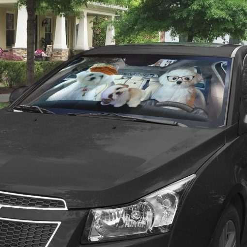 gearhumans 3D Family Bichon Frise Auto Sunshade GL25068 Auto Sunshade