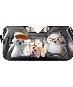 gearhumans 3D Family Bichon Frise Auto Sunshade GL25068 Auto Sunshade 57''x27.5'' 