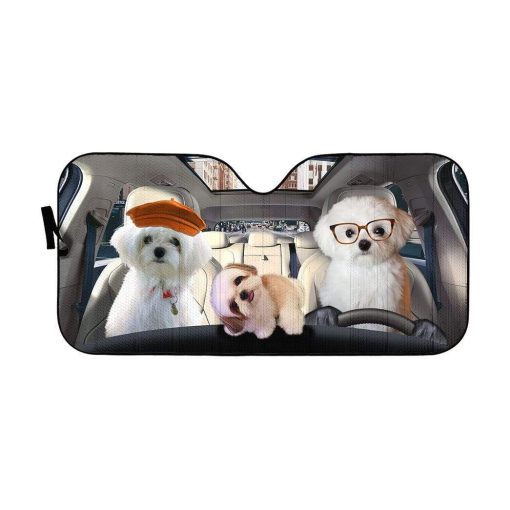 gearhumans 3D Family Bichon Frise Auto Sunshade GL25068 Auto Sunshade 57''x27.5''