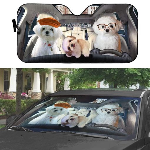 gearhumans 3D Family Bichon Frise Auto Sunshade GL25068 Auto Sunshade