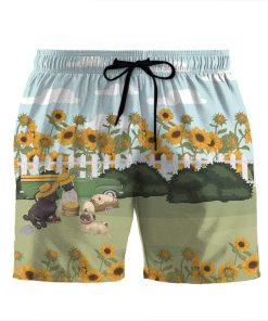 Gearhumans 3D Family Pug In The Garden Summer Beach Shorts Swim Trunks GV130718 Men Shorts Men Shorts S