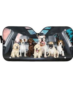 gearhumans 3D Family Puppy Custom Car Auto Sunshade GL15067 Auto Sunshade 57''x27.5''