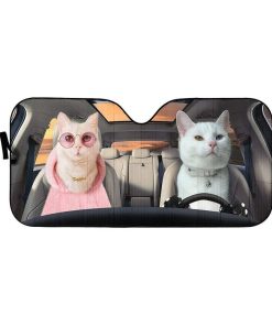 gearhumans 3D Fashion Couple White Cats Custom Car Auto Sunshade GV09066 Auto Sunshade 57''x27.5'' 