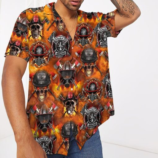 Gearhumans 3D Firefighter Skull Hawaii Shirt ZZ08042 Hawai Shirt