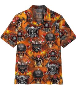 Gearhumans 3D Firefighter Skull Hawaii Shirt ZZ08042 Hawai Shirt Short Sleeve Shirt S