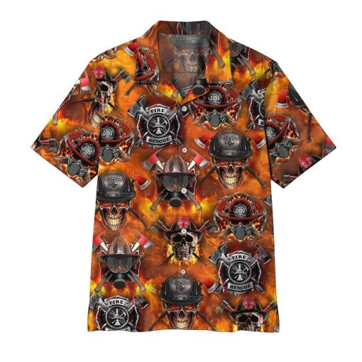 Gearhumans 3D Firefighter Skull Hawaii Shirt ZZ08042 Hawai Shirt Short Sleeve Shirt S
