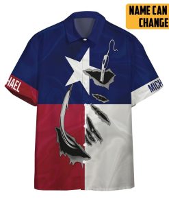 Gearhumans 3D Fishing Hooked Texas Flag Custom Text Short Sleeve Shirt GS09062117 Hawai Shirt Short Sleeve Shirt S 
