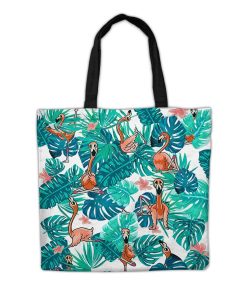 Gearhumans 3D Flamingo Doing Yoga In Tropical Custom Name Tote Bag GS1106213 Tote Bag Tote Bag FS 