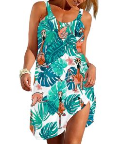 Gearhumans 3D Flamingo Doing Yoga In Tropical Custom Sleeve Beach Dress GS1106214 Beach Dress Beach Dress S 