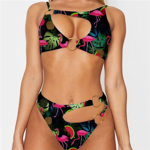 Gearhumans 3D Flamingo Hawaii Custom Ring Swimsuit GW1305212 Ring Swimsuit Ring Swimsuit S