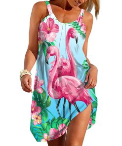 Gearhumans 3D Flamingo Hawaiian Custom Beach Dress GW31052111 Beach Dress Beach Dress S 