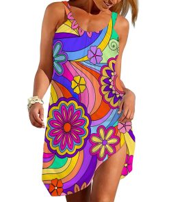 Gearhumans 3D Flower Child Hippie Flowers Custom Sleeveless Beach Dress GO21062118 Beach Dress Beach Dress S 