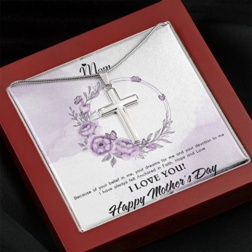 Gearhumans 3D For My Mom Happy Mothers Day Artisan Crafted Cross Necklace GS23042113 ShineOn Fulfillment Mahogany Style Luxury Box
