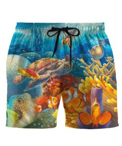 Gearhumans 3D Freediving With Sea Turtles Custom Beach Shorts Swim Trunk GS16062118 Men Shorts Men Shorts S 