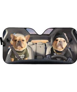 gearhumans 3D French Bulldog Friends Custom Car Auto Sunshade GS1703 Auto Sunshade 57''x27.5'' 
