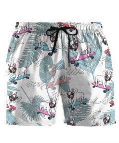 Gearhumans 3D French Bulldog On Skateboard Custom Beach Shorts Swim Trunks GO13052127 Men Shorts Men Shorts S 