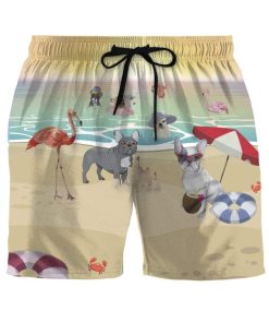 Gearhumans 3D French Bulldog With Flamingo At The Beach Summer Beach Shorts Swim Trunks GV15078 Men Shorts Men Shorts S