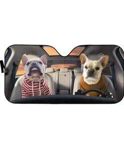 gearhumans 3D Friend Soulmate Bulldogs Couple Custom Car Auto Sunshade GV17069 Auto Sunshade 57''x27.5'' 