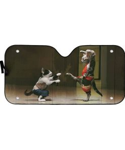 Gearhumans 3D Funny Cat Fight Custom Car Auto Sunshade GO23042121 Auto Sunshade 57''x27.5'' 